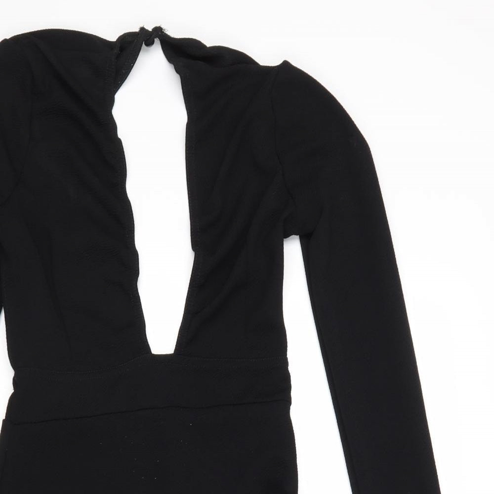 PRETTYLITTLETHING Womens Black Polyester Mini Size 8 V-Neck Button