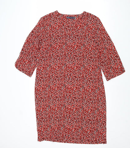 Marks and Spencer Womens Red Geometric Polyester Shift Size 10 Round Neck Pullover