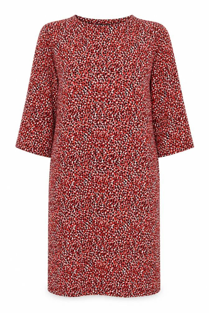 Marks and Spencer Womens Red Geometric Polyester Shift Size 10 Round Neck Pullover