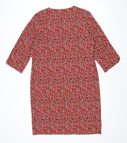 Marks and Spencer Womens Red Geometric Polyester Shift Size 10 Round Neck Pullover