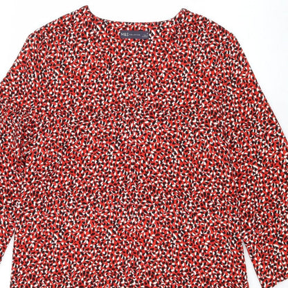 Marks and Spencer Womens Red Geometric Polyester Shift Size 10 Round Neck Pullover
