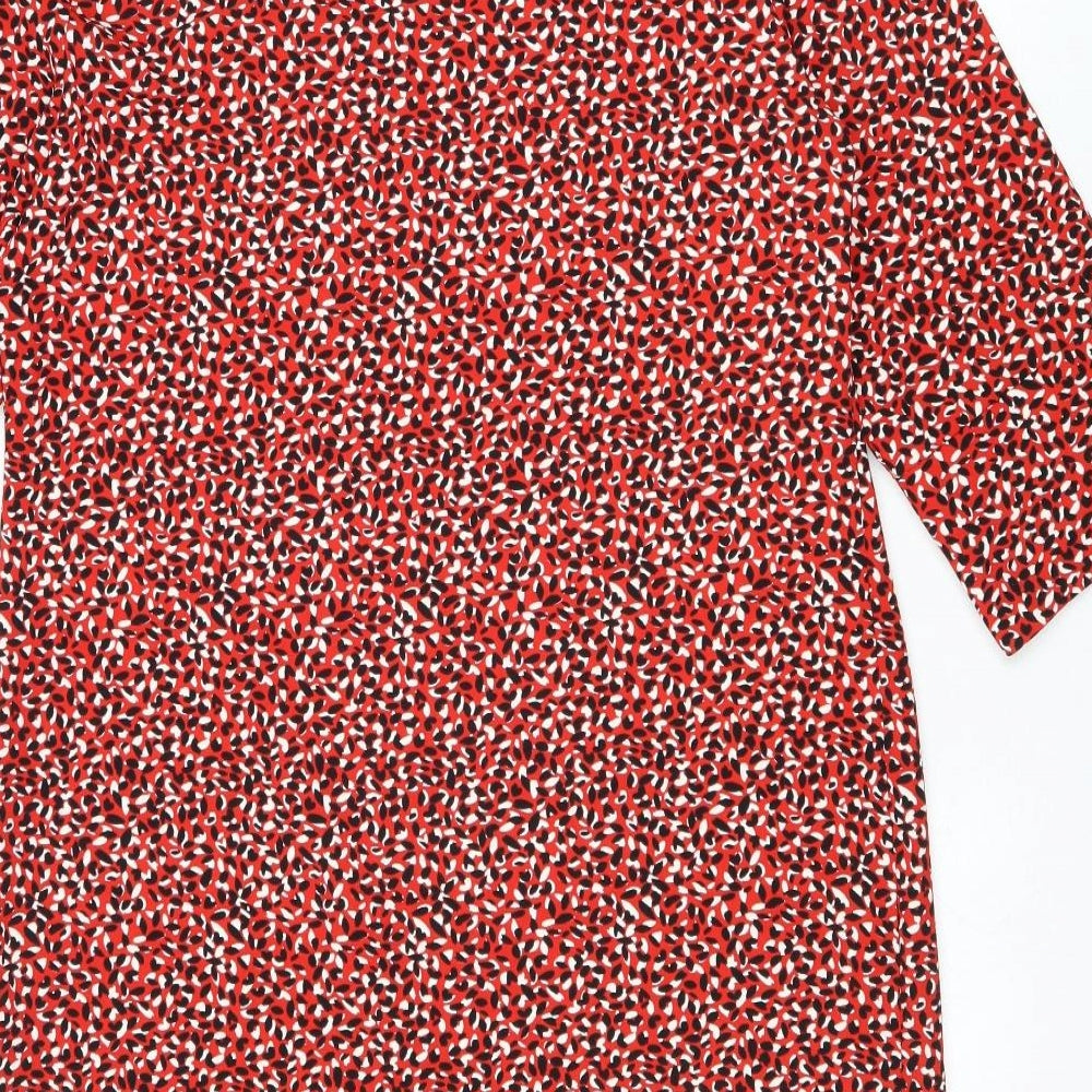 Marks and Spencer Womens Red Geometric Polyester Shift Size 10 Round Neck Pullover