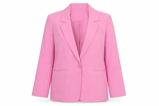 Front view of Only women’s pink polyester jacket suit jacket, size UK 12