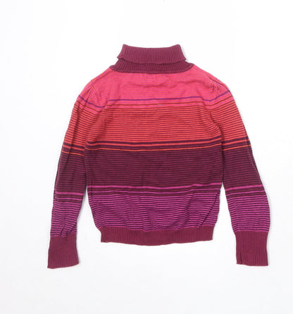 Marks and Spencer Girls Multicoloured Roll Neck Striped Cotton Pullover Jumper Size 4-5 Years Pullover