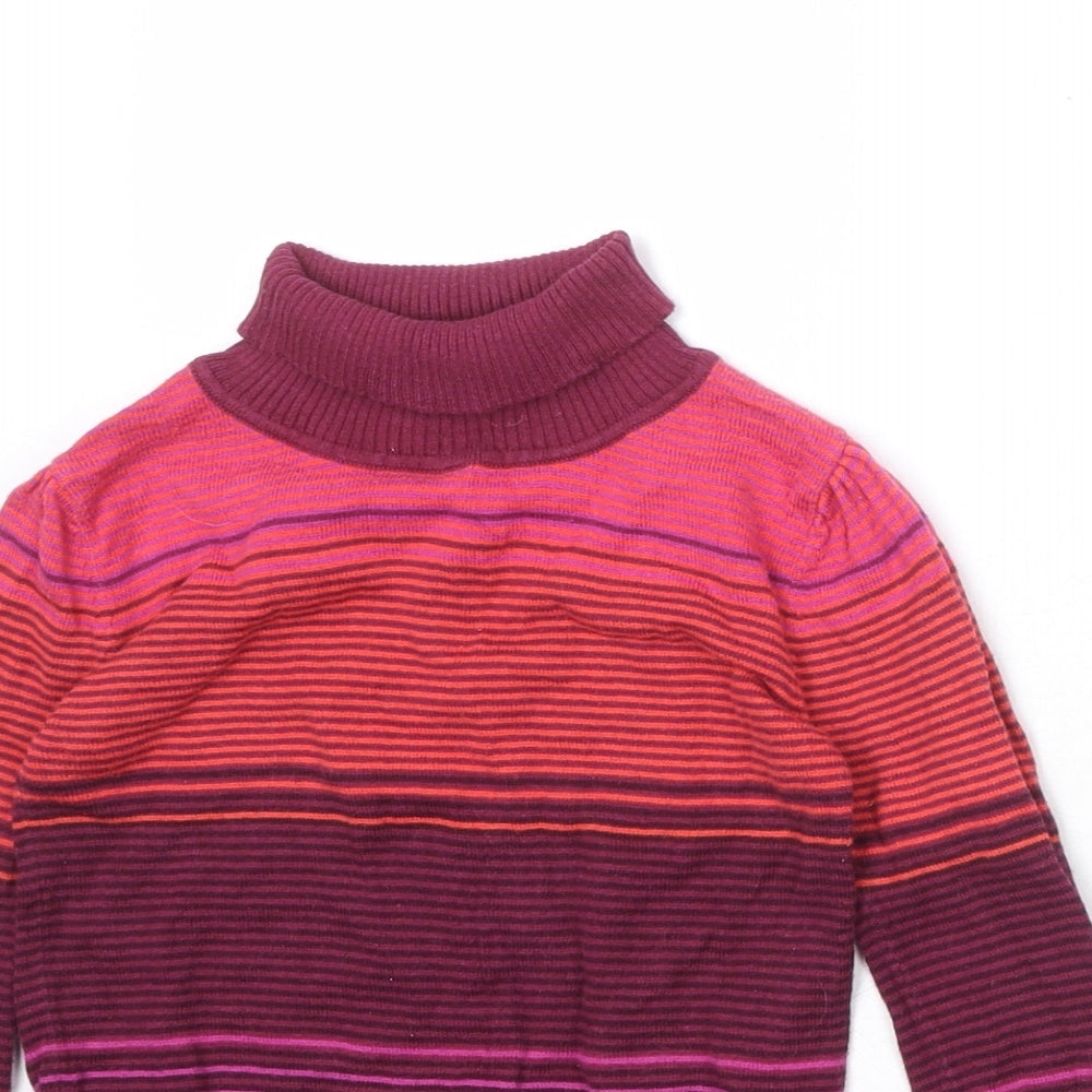 Marks and Spencer Girls Multicoloured Roll Neck Striped Cotton Pullover Jumper Size 4-5 Years Pullover