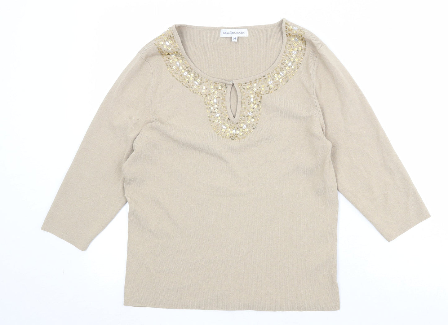 Womens UK Size 14 Gray & Osbourn Beige Pullover Jumper