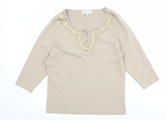 Womens UK Size 14 Gray & Osbourn Beige Pullover Jumper