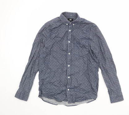 Mens UK Size S H&M Blue  Button-Up Long Sleeve Casual Shirt