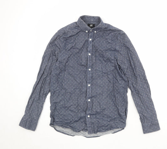 Mens UK Size S H&M Blue  Button-Up Long Sleeve Casual Shirt