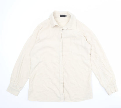 PRETTYLITTLETHING Womens Beige Polyester Basic Button-Up Size 12 Collared