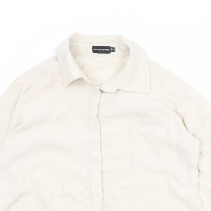 PRETTYLITTLETHING Womens Beige Polyester Basic Button-Up Size 12 Collared