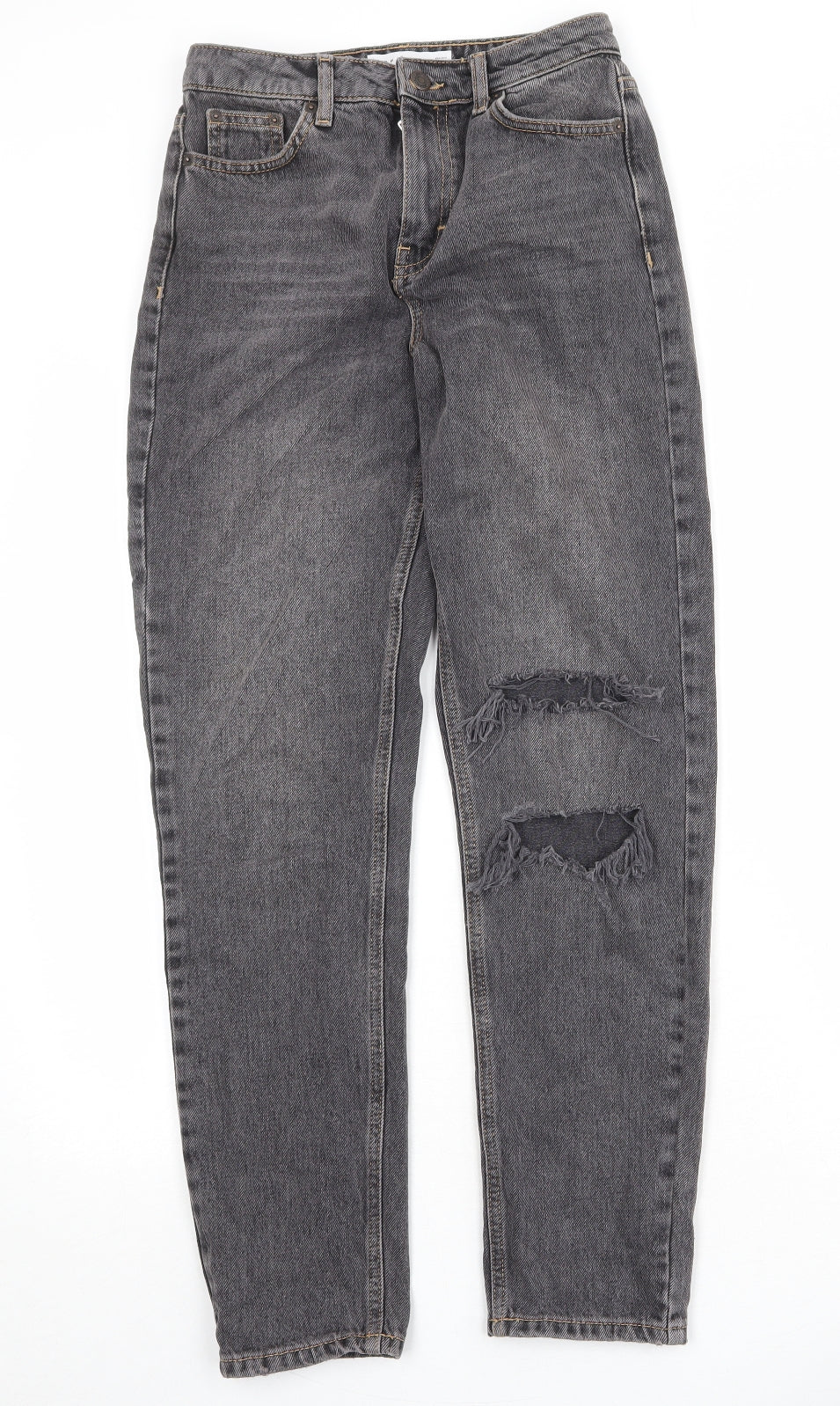 Topshop Womens Black Cotton Straight Jeans Size 26 in Regular Zip