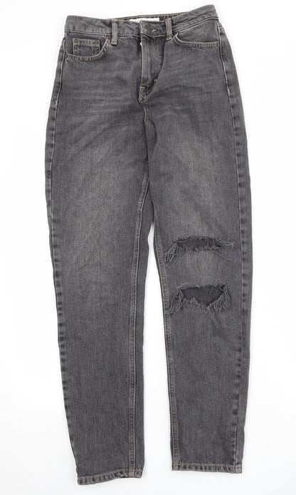 Topshop Womens Black Cotton Straight Jeans Size 26 in Regular Zip