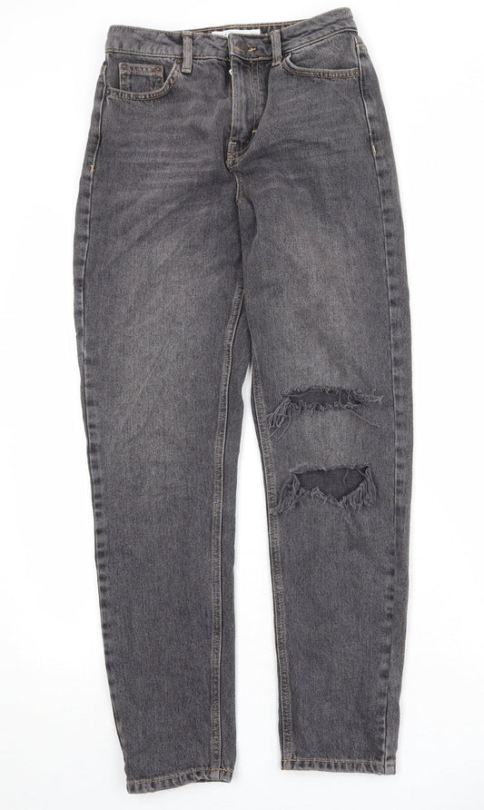 Topshop Womens Black Cotton Straight Jeans Size 26 in Regular Zip