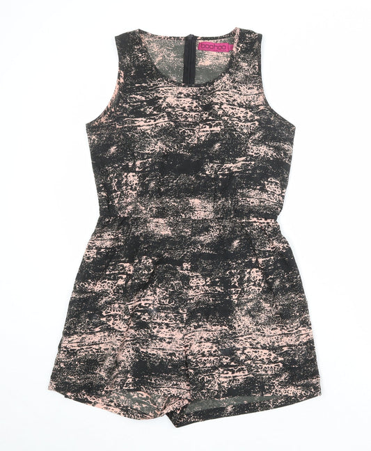 Boohoo Womens Black Geometric Polyester Playsuit One-Piece Size 10 Zip