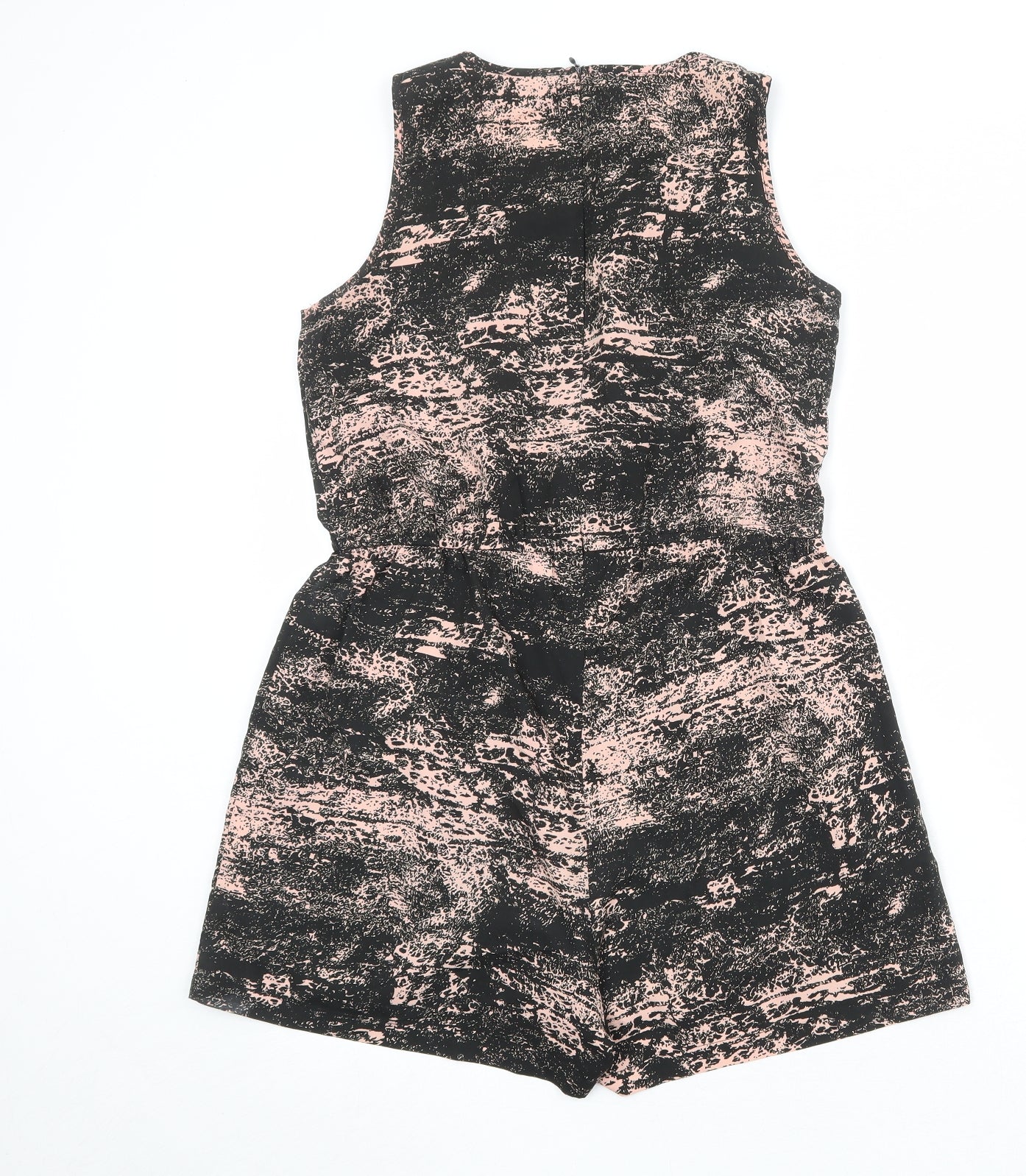 Boohoo Womens Black Geometric Polyester Playsuit One-Piece Size 10 Zip