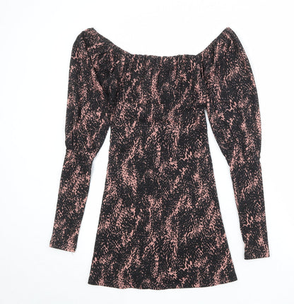 Topshop Womens Black Geometric Polyester A-Line Size 6 Square Neck Pullover