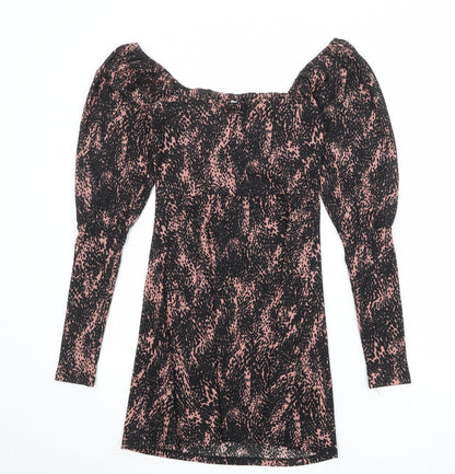 Topshop Womens Black Geometric Polyester A-Line Size 6 Square Neck Pullover