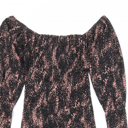 Topshop Womens Black Geometric Polyester A-Line Size 6 Square Neck Pullover