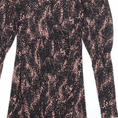 Topshop Womens Black Geometric Polyester A-Line Size 6 Square Neck Pullover