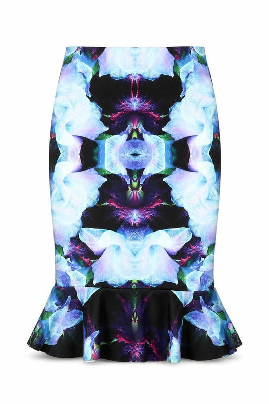Ginger Fizz Womens Multicoloured Geometric Polyester Trumpet Skirt Size 10 Zip