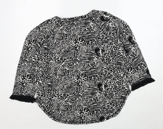 Indigo Womens Black Round Neck Animal Print Cotton Pullover Jumper Size 12 - Tiger Print