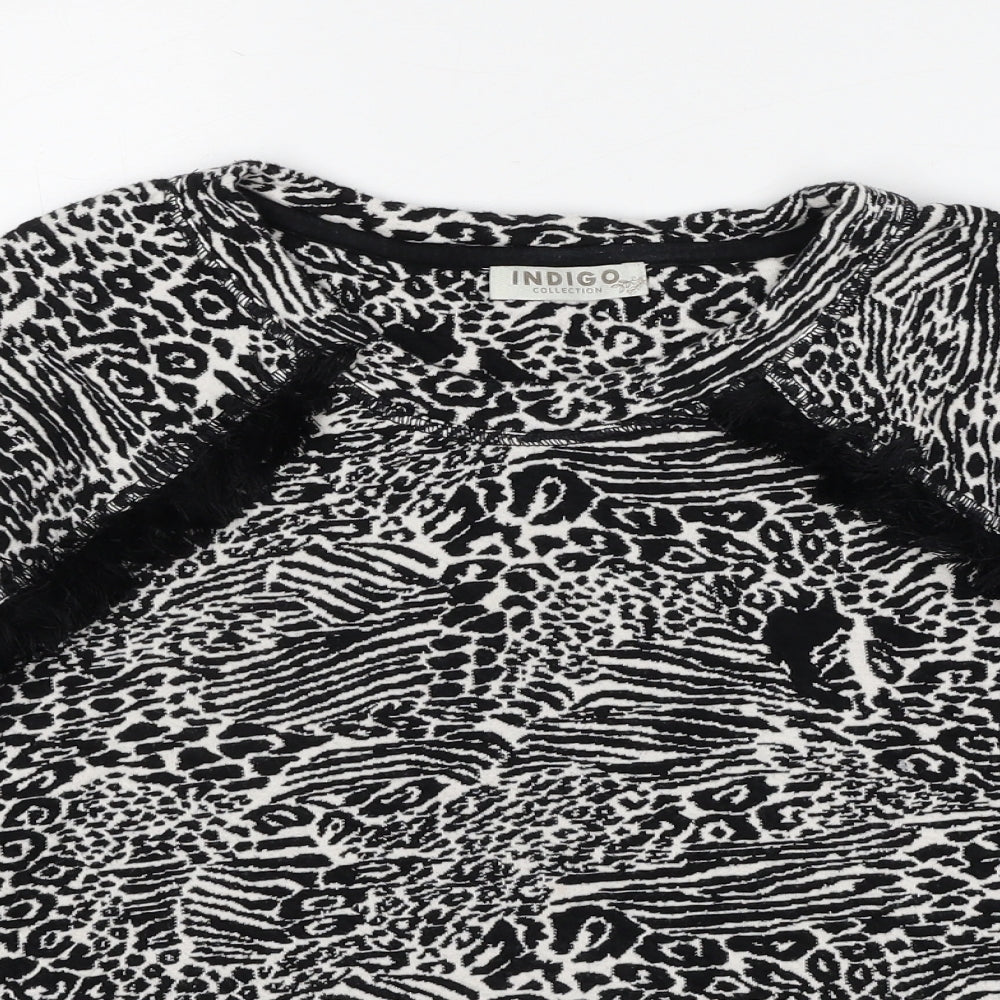 Indigo Womens Black Round Neck Animal Print Cotton Pullover Jumper Size 12 - Tiger Print