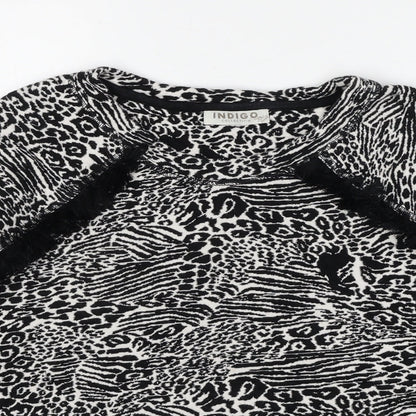 Indigo Womens Black Round Neck Animal Print Cotton Pullover Jumper Size 12 - Tiger Print