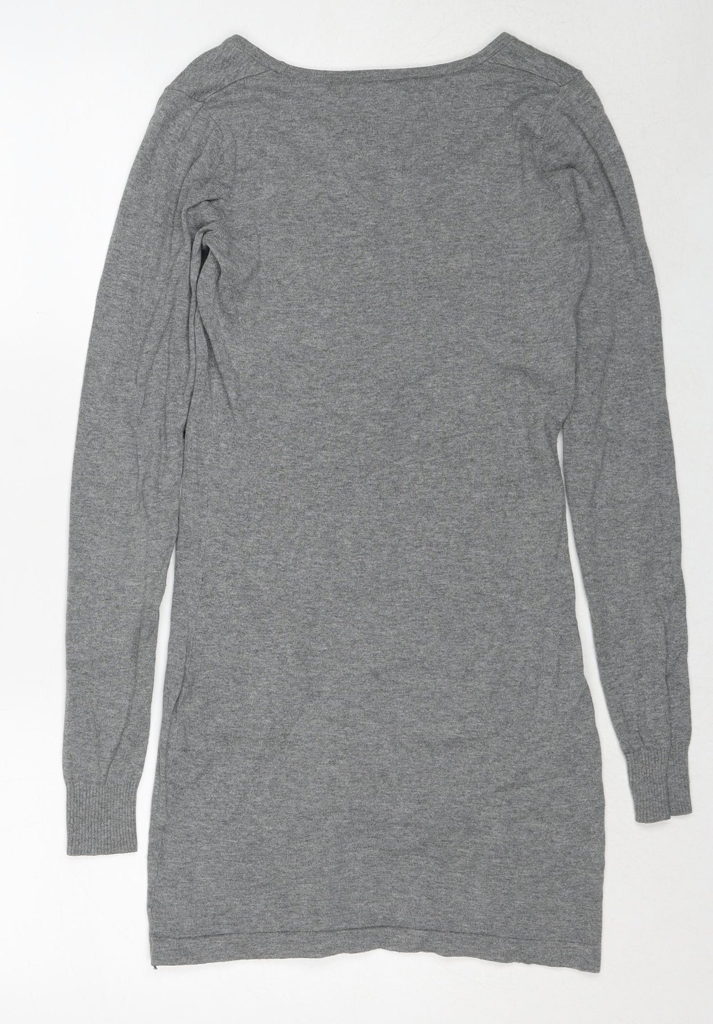 NEXT Womens Grey Cotton Jumper Dress Size 6 Boat Neck Pullover - Crocheted Lace Detail