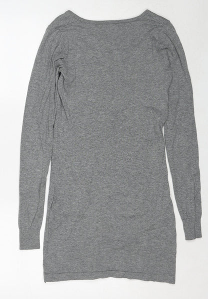 NEXT Womens Grey Cotton Jumper Dress Size 6 Boat Neck Pullover - Crocheted Lace Detail