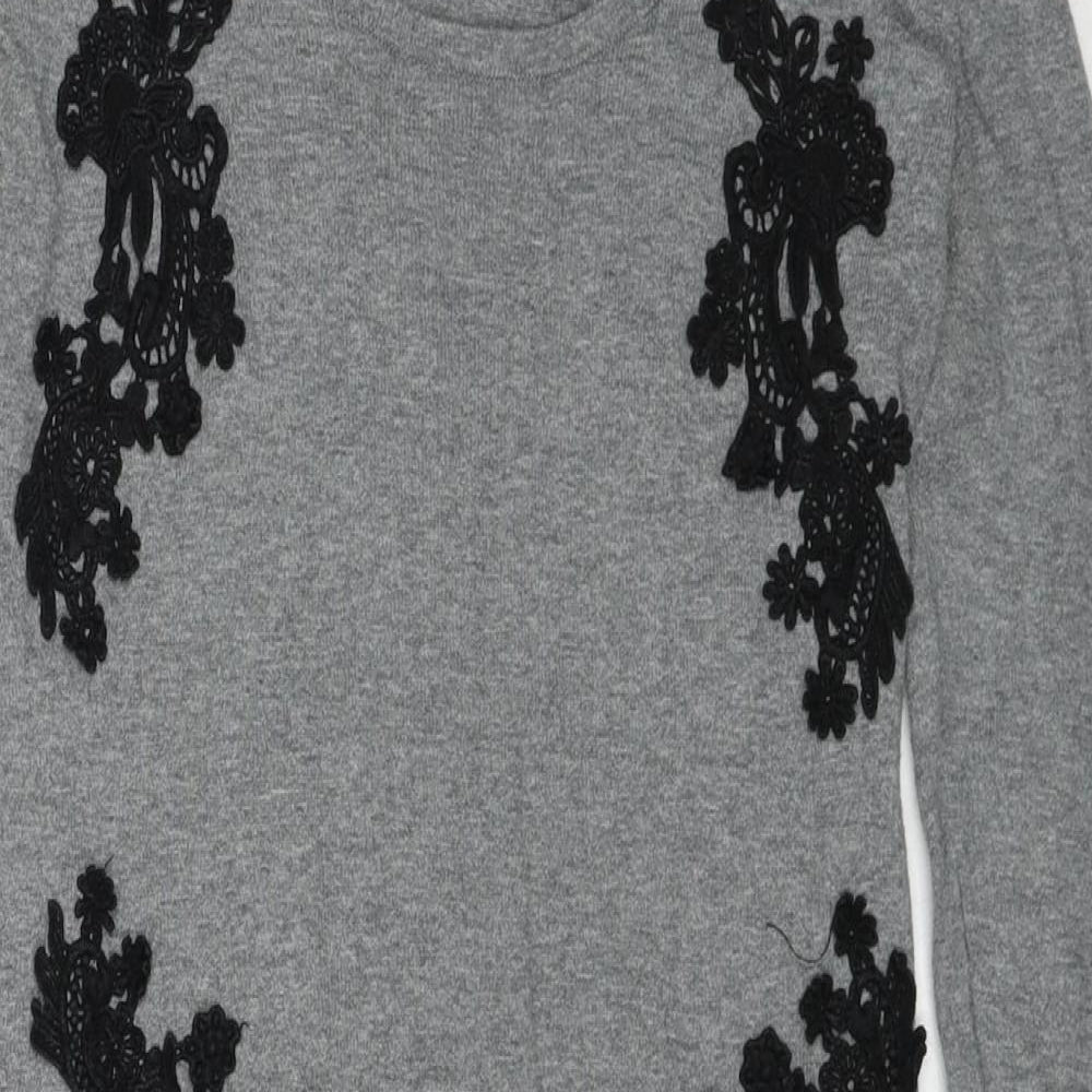 NEXT Womens Grey Cotton Jumper Dress Size 6 Boat Neck Pullover - Crocheted Lace Detail