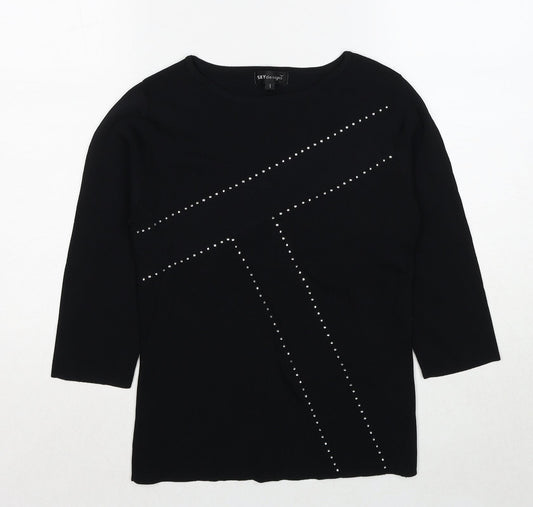 Womens UK Size S Sky Design Black Pullover Jumper