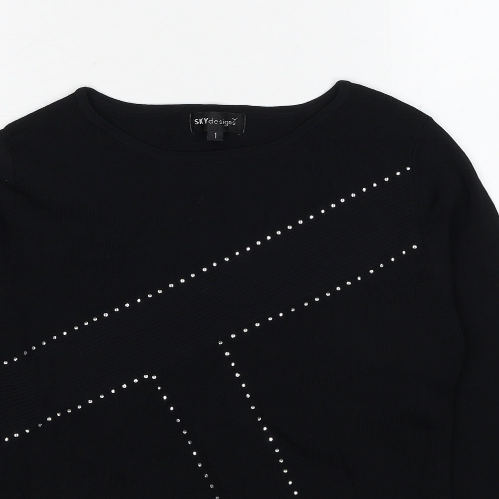 Womens UK Size S Sky Design Black Pullover Jumper