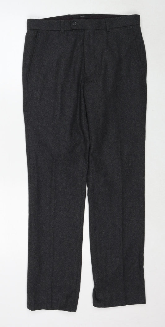 Black & White Mens Grey Wool Trousers Size 30 in Slim Zip