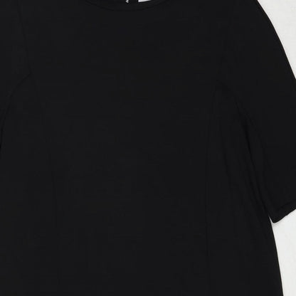RESERVED Womens Black Viscose A-Line Size L Round Neck Zip