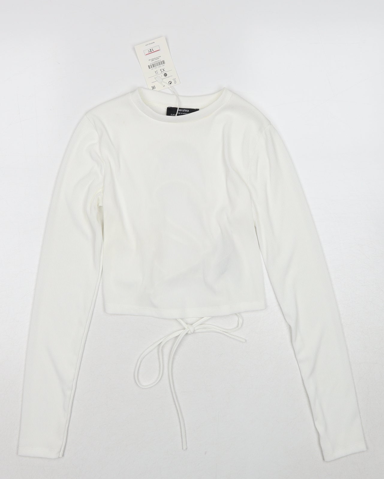 Womens UK Size XS Bershka White Cropped Blouse