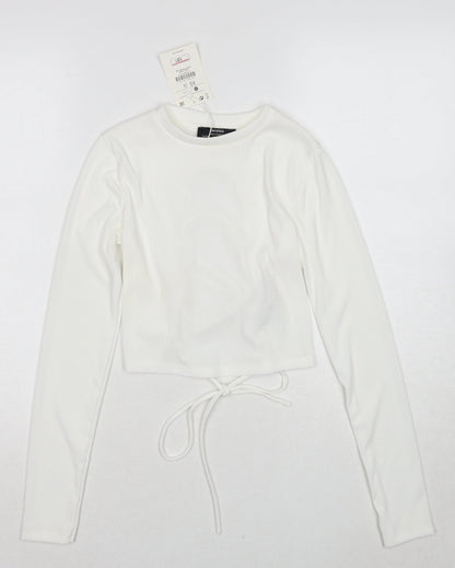 Womens UK Size XS Bershka White Cropped Blouse