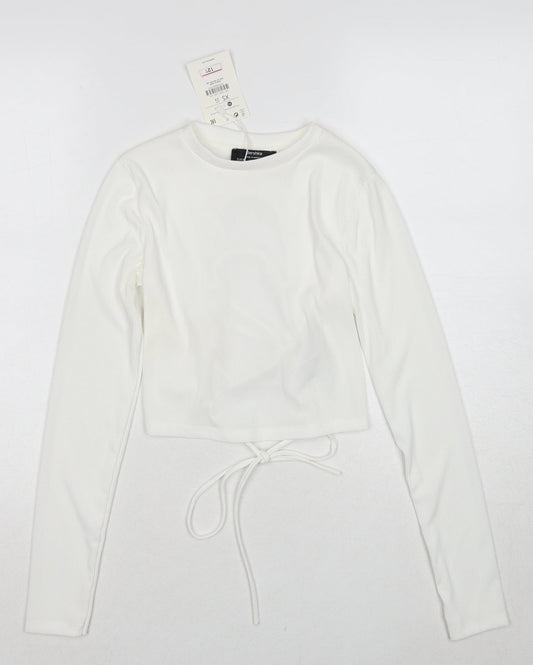 Womens UK Size XS Bershka White Cropped Blouse