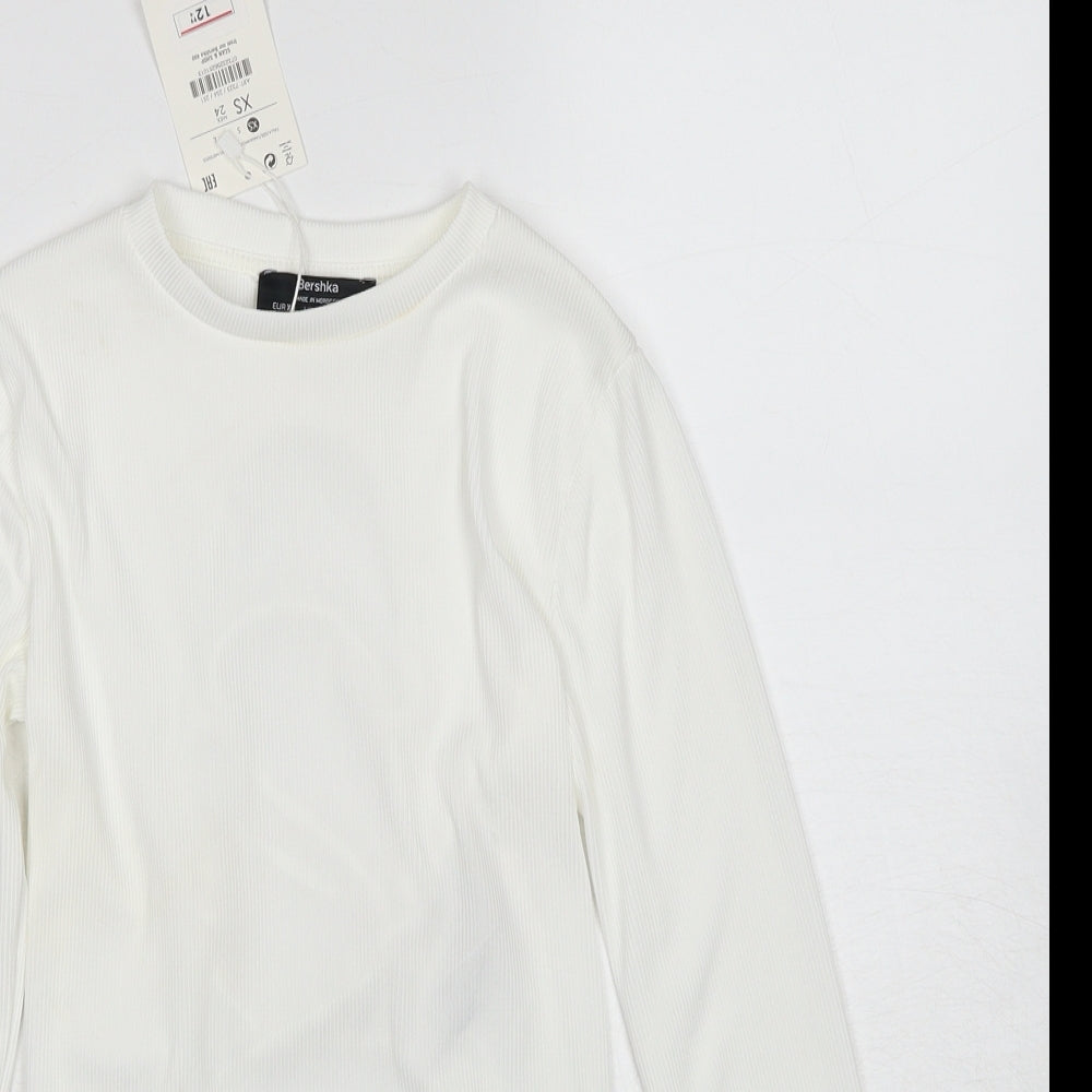 Womens UK Size XS Bershka White Cropped Blouse
