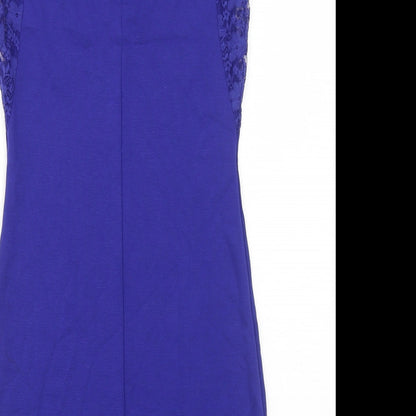 H&M Womens Blue Viscose Bodycon Size 12 Boat Neck Button - Lace Detail