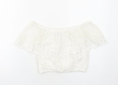 Womens UK Size 8 New Look White Cropped Blouse