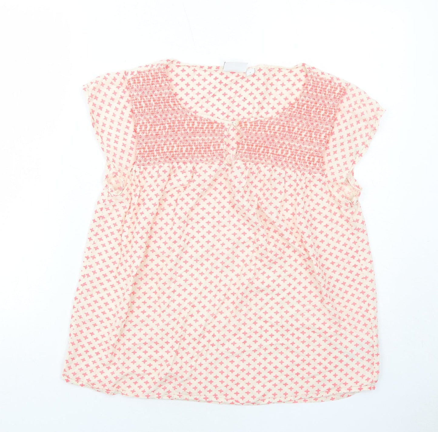 Saint Tropez Clothing Womens Pink Geometric Viscose Basic Blouse Size L Round Neck