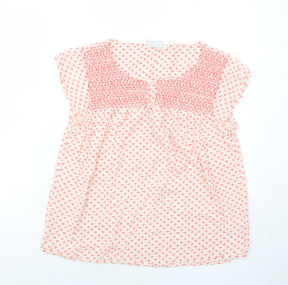 Saint Tropez Clothing Womens Pink Geometric Viscose Basic Blouse Size L Round Neck