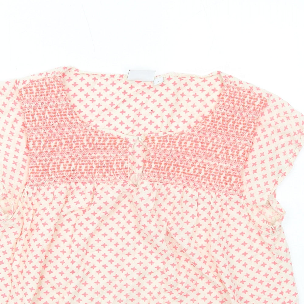 Saint Tropez Clothing Womens Pink Geometric Viscose Basic Blouse Size L Round Neck