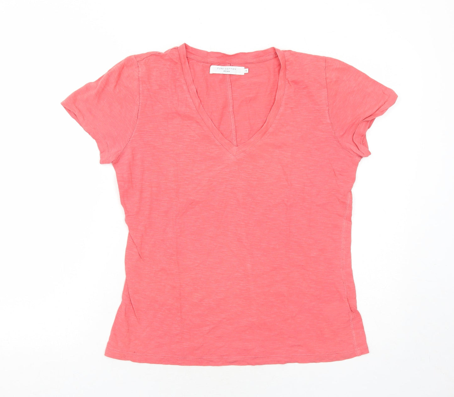 John Lewis Womens Pink Cotton Basic T-Shirt Size 10 V-Neck