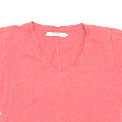 John Lewis Womens Pink Cotton Basic T-Shirt Size 10 V-Neck