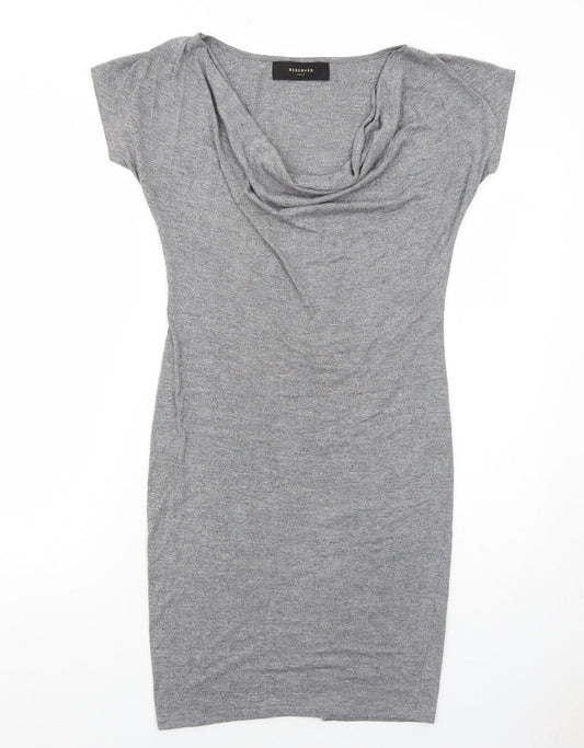 RESERVED Womens Grey Cotton T-Shirt Dress Size S Cowl Neck Pullover