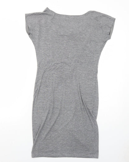 RESERVED Womens Grey Cotton T-Shirt Dress Size S Cowl Neck Pullover
