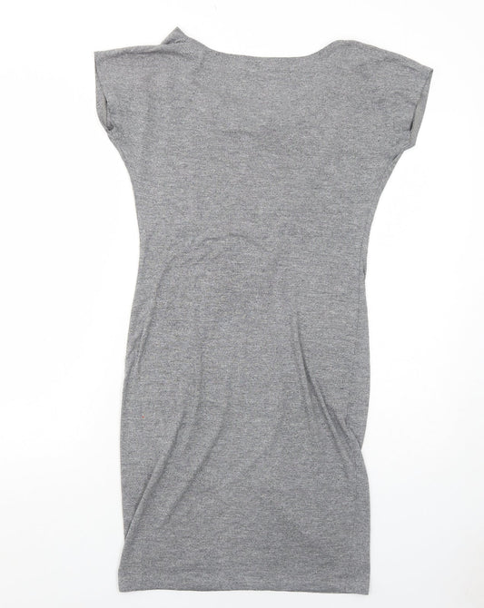 RESERVED Womens Grey Cotton T-Shirt Dress Size S Cowl Neck Pullover