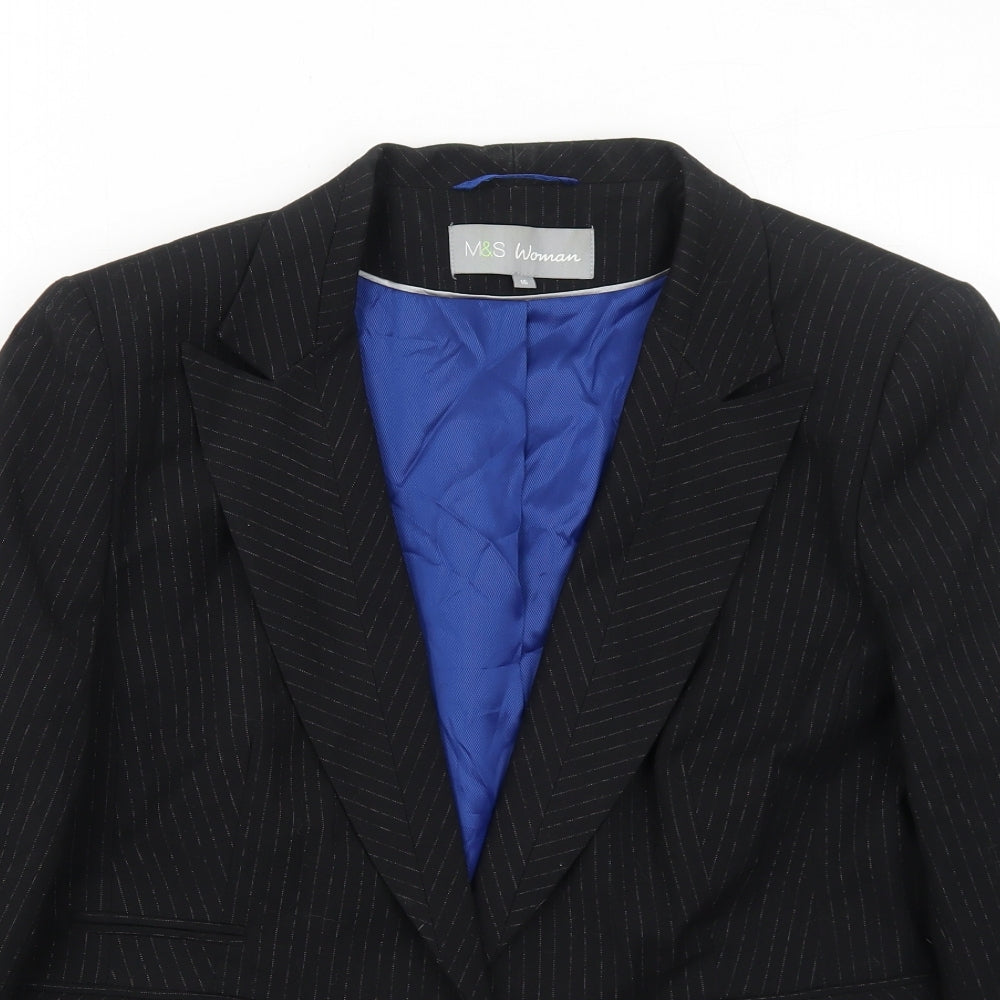 Marks and Spencer Womens Black Striped Polyester Jacket Suit Jacket Size 16